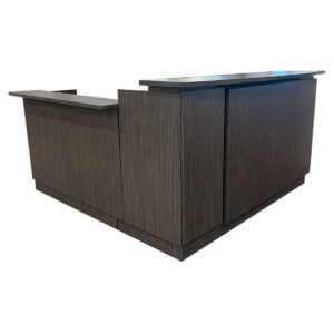 Used 77.5"W Global L-Shape Reception Desk - Grey Used Global reception desk featuring a two-tier transaction counter, integrated storage pedestal, and return workstation. Designed to provide a professional reception area while maintaining functional workspace and storage. Elevated transaction counter for visitor interactions L shape workstation configuration Locking box/box/file pedestal Integrated wire management openings * Transaction Top Repair \ *Price Reduced* Dimensions: Desk: 77.5" W × 30" D × 43" H Return: 50.5" W × 25.5" D × 37.5" H Perfect for reception areas, lobbies, and administrative workspaces.