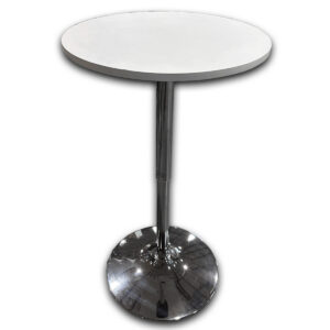 Used 24" Round White Bar Height Table W/ Chrome Base Used bar height table featuring a white laminate top and chrome pedestal base. The compact round surface provides a convenient spot for casual meetings, touchdown work, or breakroom seating while maximizing floor space. White round laminate top Chrome base  Bar height design Commercial-grade construction Dimensions: 24" Diameter × 42" H Ideal for breakrooms, cafés, collaborative spaces, and standing-height meeting areas.