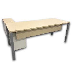 Used 72" W Herman Miller Two Tone Desk W/ Open Shelf Lateral File Return - White & Maple 