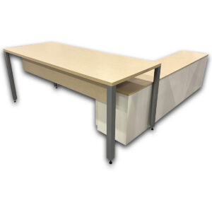 Gallery Used 72" W Herman Miller Two Tone Desk W/ Open Shelf Lateral File Return - White & Maple