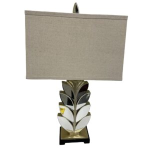 Gold Lamp W/ Flower Design Mirrors & Tan Lamp Shade