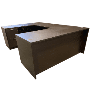 Espresso U-Shape Desk W/ Box, Box, File & File, File Pedestal LH