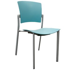 Used Baby Blue Plastic Guest Chair with Silver Frame Perfect for break-rooms, this used guest chair offers a practical and stylish seating solution. It features a baby blue plastic seat and backrest with a sleek silver frame, designed without arms for a modern, minimalist look. Features: Color: Baby blue plastic seat and backrest. Frame: Sturdy silver metal frame. Design: Armless Dimensions: 17" Width x 36" Depth x 29" Height. Ideal for breakrooms, waiting areas, and casual seating. 