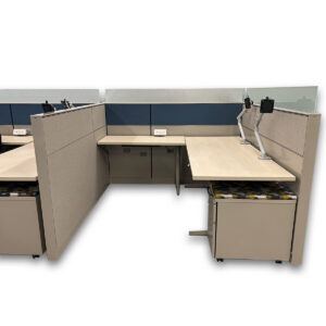 2019 Herman Miller Canvas 6'x6' W/ Height Adjustable Desk & Glass - Blue Accent