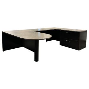 Gallery Used 72" W Two-Tone U-Shape Bullet Top Desk with Two-Drawer Lateral File RH