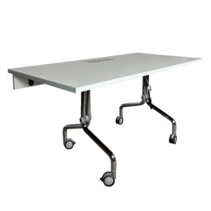 Used Neinkamper Flip-Top Daisy Chain Training Table With Power (Priced Per Table)  Optimize your training or conference setup with these flip-top tables, designed for easy storage and equipped with built-in power for connectivity. Sold in runs of five for scalable configurations. White Laminate Surface W/Polished Metal Frame Flip-top mechanism for compact storage Integrated power for enhanced functionality Sold in runs of 5, priced per table Dimensions: 60"W x 30"D x 28.5/8"H Ideal for corporate training rooms, seminar spaces, and collaborative work environments.