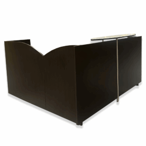Used 82" W L-Shape Espresso Reception Desk with Transaction Counter This professional L-shape reception desk in a dark espresso finish features a raised transaction counter, offering both functionality and a polished front-facing appearance. L-shape design with integrated return Raised transaction counter for visitor interaction Box, Box, File Pedestal Storage Dimensions: Main Desk: 81.7/8"W x 30.5/8"D x 45.1/4"H Return: 48.1/4"W x 22.1/8"D x 42.3/8"H Transaction Top: 54"W x 12"D x 3/4"H Ideal for reception areas, lobbies, and front offices.