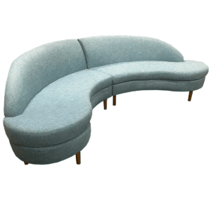 Curved Teal 2-Piece Sofa W/ Ottoman