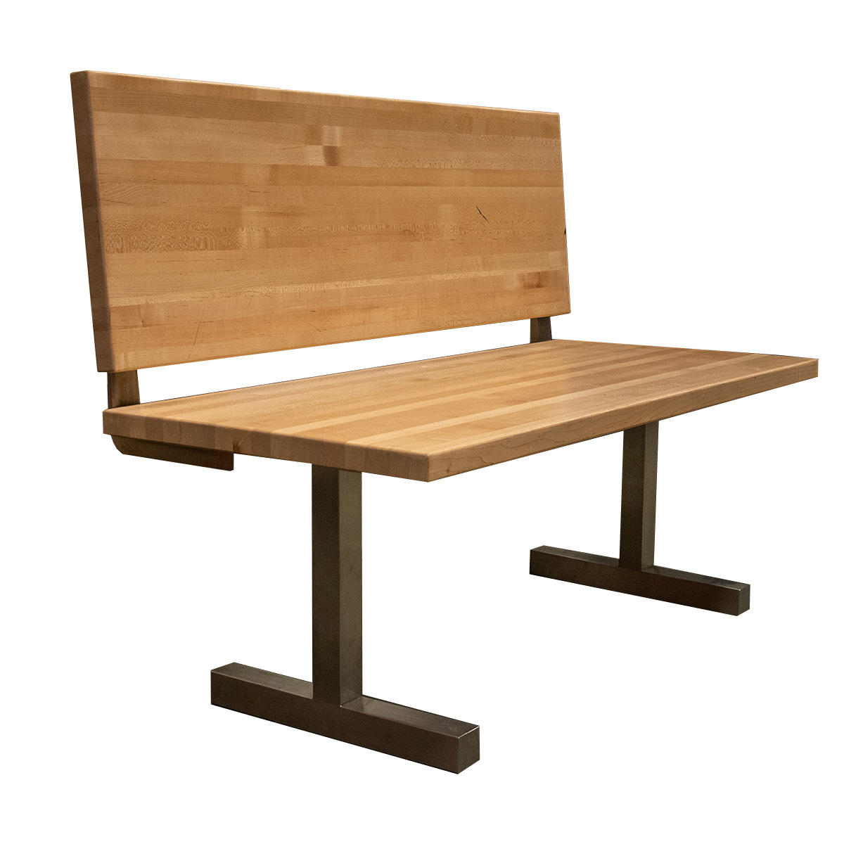 48" W Maple Bench | Polished Aluminum Frame