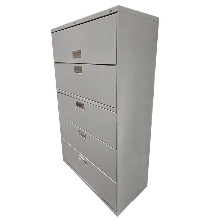 Used 42" W HON 5-Drawer Lateral File Cabinet – White This HON lateral file cabinet provides reliable, high-capacity storage for professional environments. With five drawers and a clean white finish, it’s ideal for organizing files in offices or shared workspaces. 5-drawer lateral file configuration Smooth full-extension drawers with recessed pulls Interlock system prevents tipping by allowing only one drawer to open at a time Heavy-duty steel construction for long-term use Locking top for secure storage Dimensions: 42"W x 20"D x 67"H Perfect for offices, administrative areas, and filing rooms needing secure document organization.