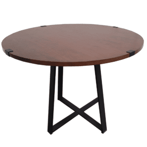 36" Mahogany Round Table W/ Black Metal Base