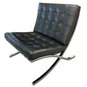 Used Gordon International Leather Barcelona Replica Lounge Chair This chair offers a strong commercial quality build with real leather cushions and a polished steel frame. A solid option for anyone wanting the Barcelona look without the high Knoll price point. Real leather upholstery with button tufting Polished steel frame with strong welds Firm commercial grade cushions Wide strap support system under the seat Tag verified Gordon International manufacture Dimensions: 30"W x 18"D x 30"H Perfect for offices executive suites and collaborative workspaces.