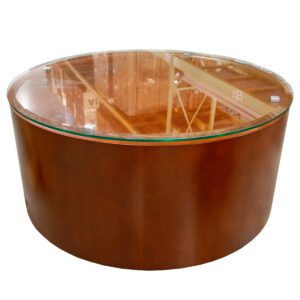National 37" Round Cherry Drum Coffee Table W/ Glass Topper