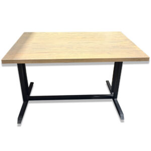 Gallery Used Restaurant Table – Light Oak Top with Black Metal Base