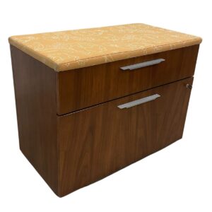 30" W Kimball Modern Walnut Box File Lateral W/ Orange Cushion Topper