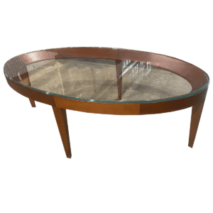 48" W Oval Glass Coffee Table W/ Wooden Frame