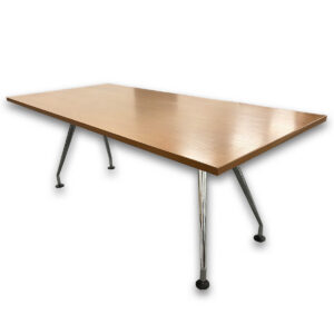 Used 78" W Global Conference Table W/ Polished Metal Legs - Light Walnut