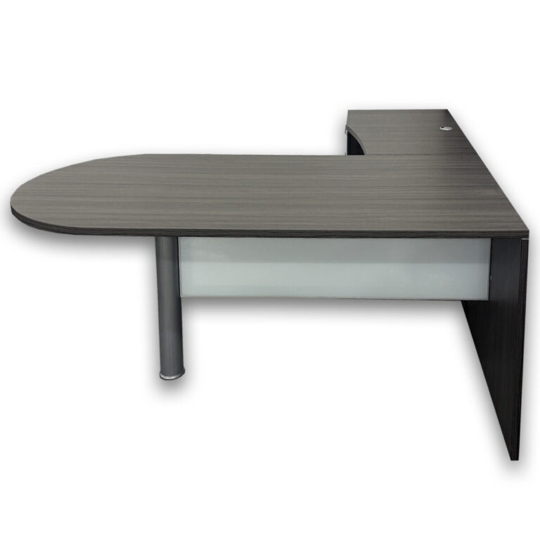 Used CorpDesign Potenza L-Shape Bullet Top Desk with Glass Modesty Panel – Left Hand