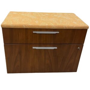 Gallery 30" W Kimball Modern Walnut Box File Lateral W/ Orange Cushion Topper