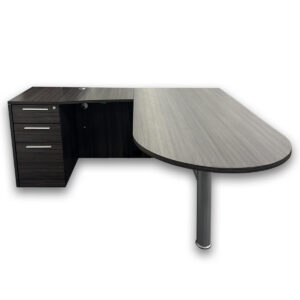 Gallery Used CorpDesign Potenza L-Shape Bullet Top Desk With Glass Modesty Panel – LH