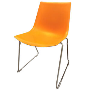 Used Leland Amadeus Orange Stacking Chair The Used Leland Amadeus Stacking Chair features a one-piece molded seat and back supported by a metal sled base. The armless design works well for training rooms, meeting spaces, cafeterias, and other areas requiring flexible seating. One-piece molded seat and back Metal sled base Stackable design Dimensions: Overall: 21" W × 20" D × 32" H Seat: 18" W × 16" D × 14.5" H Mainly for commercial use, including training rooms, conference areas, cafeterias, breakrooms, and multipurpose spaces.