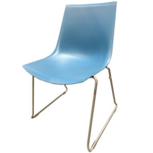 Used Navy Blue Amadeus Leland Stacking Chair The Used Leland Amadeus Stacking Chair features a one-piece molded seat and back supported by a metal sled base. The armless design works well for training rooms, meeting spaces, cafeterias, and other areas requiring flexible seating. One-piece molded seat and back Metal sled base Stackable design Dimensions: 21" W × 20" D × 32" H Seat: 18" W × 16" D × 14.5" H Mainly for commercial use, including training rooms, conference areas, cafeterias, breakrooms, and multipurpose spaces.