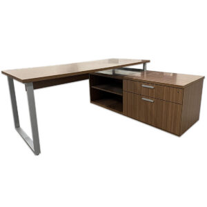 Gallery Used National Modern Walnut Layered Lower Storage L-Shape Desk- RH