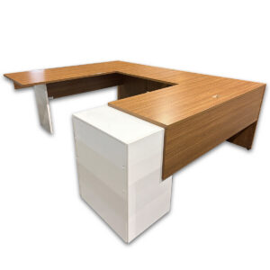 Gallery Used 71″ W Group Lacasse U-Shape Desk W/ Pedestal – Modern Walnut / White