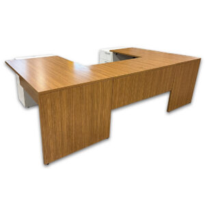 Gallery Used 71" W Group Lacasse U-Shape Desk W/ Double Pedestal - Modern Walnut / White