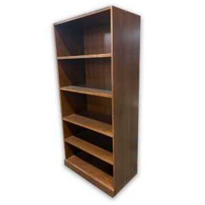 Used 75"H 5- Shelf Bookcase – Dark Walnut Finish Open shelving bookcase with a dark walnut laminate finish for storing binders, décor, and office materials in professional environments.  5-shelf  Dark walnut laminate finish Adjustable shelf configuration Commercial-grade construction Dimensions: 36"W x 20"D x 75"H Perfect for private offices, executive suites, and collaborative workspaces.