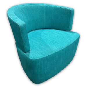 Used Teal Swivel Lounge Chair Teal fabric upholstered lounge chair with a curved wraparound back and swivel base designed for reception areas, breakout spaces, and collaborative environments. Teal upholstered fabric Curved wraparound back design Swivel base Fully upholstered seat and back Compact lounge footprint Dimensions: 29"W x 29"D x 30.5"H Perfect for reception areas, lounge spaces, and collaborative workspaces.