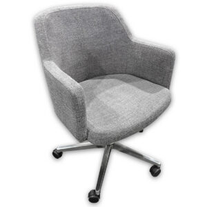 Used Grey Upholstered Conference Chair The Used Grey Upholstered Conference Chair provides comfortable seating for conference rooms, meeting spaces, private offices, and collaborative work areas. Its upholstered wraparound back and seat, combined with a five-star swivel base and casters, allow users to move easily while remaining comfortably supported throughout meetings. Fully upholstered seat, back, and integrated arms 360° swivel base with smooth-rolling casters Five-star polished aluminum base for stability Dimensions: Overall: 29" W × 24" D × 32" H Seat: 22" W × 20" D × 17" H Mainly for commercial use, this used conference chair is ideal for conference rooms, executive offices, meeting spaces, training rooms, and collaborative work environments.