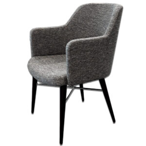 Used Gray Fabric Guest Chair – Espresso Legs & Polished Metal 