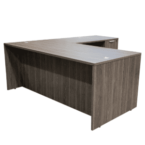 71" W Grey Woodgrain L-shape Desk W/ BBF & FF Pedestal