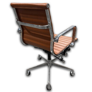 Gallery Used Brown Vinyl Conference Chair with Polished Metal Frame & Arms