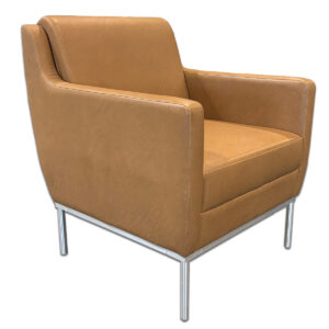 Used Dess Lounge Chair – Whisky Upholstery & Metal Frame  Lounge chair with whisky-colored upholstery and a sturdy metal frame, designed for comfort in commercial settings. Upholstered in whisky fabric Metal frame Comfortable lounge seating for extended use Dimensions: 27″W x 29″D x 34″H Ideal for lobbies, waiting areas, and collaborative spaces.