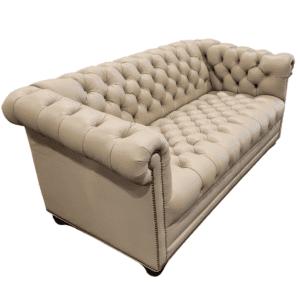66" W Cream Leather Tufted Couch By Cobot Wren
