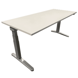 70" W Steelcase White Laminated Height Adjustable Desk W/ Silver Legs