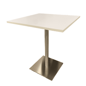 35" W White Bar Height Table W/ Chrome Square Base
