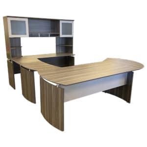 Mayline U-shape Desk W/ Hutch In Grey Laminated Finish