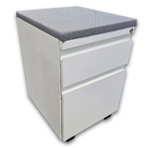 Used 15" W Haworth Mobile Box-File Pedestal W/ Cushion Top Rolling pedestal with a padded seat, combining storage and extra seating in one compact unit. • Box drawer and file drawer for organized storage • Locking top drawer for securing contents • Grey cushion top provides a convenient seating surface • Mobile casters for easy movement • Steel construction for daily office use Dimensions: 15"W x 17"D x 22.5"H Perfect for offices, workstations, and flexible seating areas.