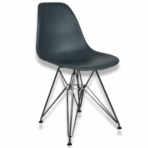 Used Herman Miller Eames Molded Plastic Side Chair in Gray with Wire Base A timeless design, this molded plastic side chair features a contoured seat for comfort and an iconic wire base for a modern touch. Gray molded plastic seat Classic wire base Lightweight  Dimensions: 18"W x 14.1/2"D x 31.1/4"H Ideal for meeting rooms, guest seating, or dining areas