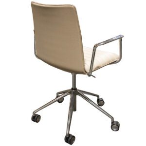 Gallery Used Andreu World Flex Corporate Multipurpose Vinyl Chair In Beige W/ Chrome Arms & Base