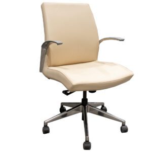 Clever Series Beige Vinyl Conference Chair W/ Chrome Fixed Arms & Chrome Base