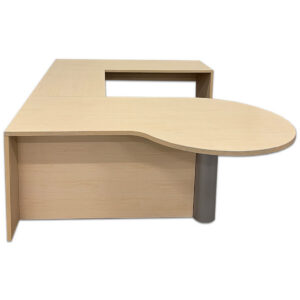 Used Maple Laminate P-Top U-Shape Desk The Used Maple Laminate P-Top U-Shape Desk provides an extended worksurface with a rounded P-top for meetings and collaboration directly at the workstation. The U-shaped configuration provides multiple work areas for computers, paperwork, and daily office tasks. Rounded P-top for guest seating and collaboration U-shaped configuration with multiple worksurfaces- Maple laminate surfaces Dimensions: -72" W × 42" D × 28.5" H Mainly for commercial use. Recommended for private offices, executive offices, manager offices, and professional workspaces.