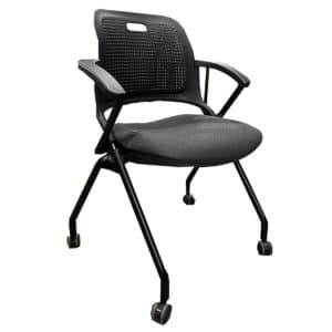Allsteel Nesting Chairs Black Plastic Back With Grey Upholstered Seat