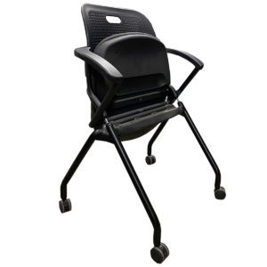 Gallery Allsteel Nesting Chairs Black Plastic Back With Grey Upholstered Seat