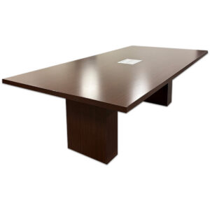 Used 8' National Espresso Conference Table The Used 8' National Espresso Conference Table provides a spacious worksurface for meetings, presentations, and team discussions. Featuring a rectangular tabletop with integrated power and data connectivity, this table supports daily conference room activities. Rectangular tabletop with espresso finish Integrated tabletop power and data module Two panel-style bases for support and stability Dimensions: 96" W × 48" D × 29" H Mainly for commercial use. Recommended for conference rooms, executive meeting rooms, boardrooms, and collaborative office spaces.