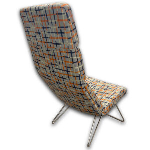 Gallery Used Pattern Upholstered High Back Lounge Chair W/ Polished Metal Base