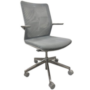 The Used Davis LINQ Conference Chair in Grey provides comfortable seating for meetings, conferences, and collaborative workspaces. Featuring a breathable mesh back and seat, fixed armrests, and a five-star rolling base, this chair supports everyday use in professional office environments. Breathable grey mesh seat and back for ventilation and comfort Fixed polished metal armrests for upper-body support Five-star rolling base with swivel functionality and seat height adjustment Dimensions: -23" W × 22.5" D × 41.75" H Mainly for commercial use. Recommended for conference rooms, meeting spaces, executive offices, and collaborative work environments.